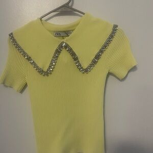 Zara Yellow Short Sleeve Tee with Silver Accents